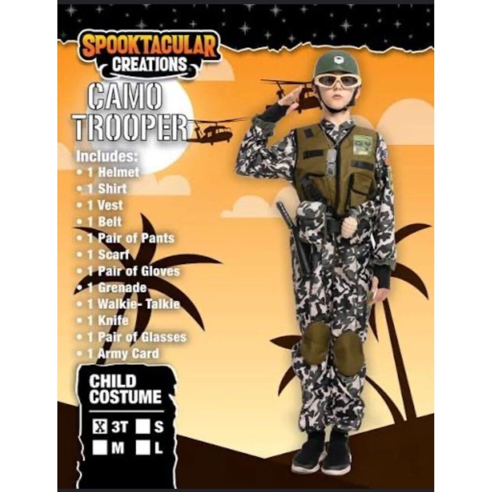 CAMO TROOPER Costume CHILD MEDIUM Halloween Spooktacular Creations NIP
